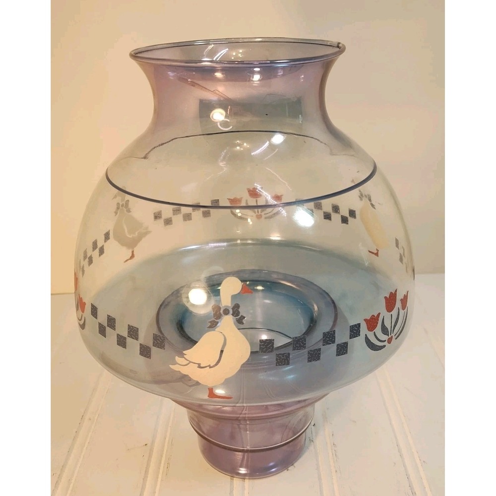 Vintage Country Goose Amethyst Purple‎ Glass 2 Pc Hurricane Candle Lamp Blue Bow